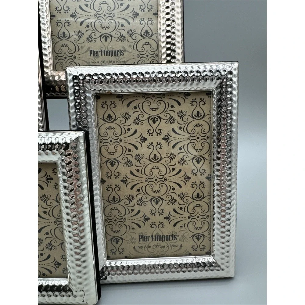 Pier 1 Imports Silver Hammered 4-Photo Attached Collage Frame 4x6 NEW